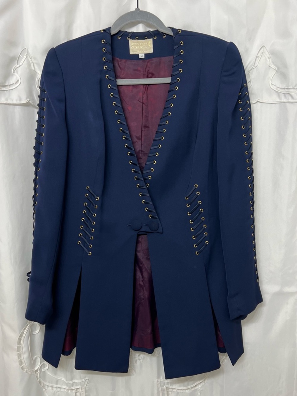 Vintage Alberto Makali Blue Grommet Lace-Up Longline Blazer Jacket Sz 10